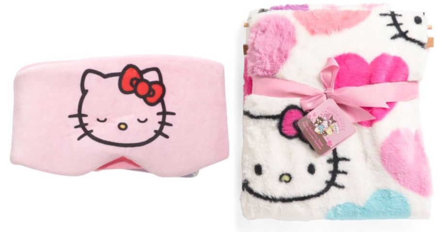 hello kitty eye mask and blanket stock images