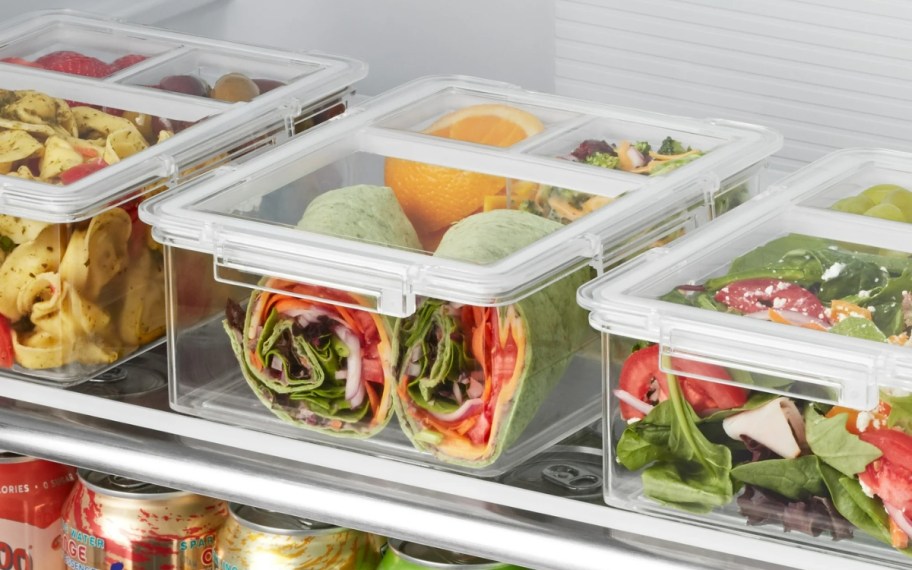 the home edit 3pack bento food storage containers on a fridge shelf