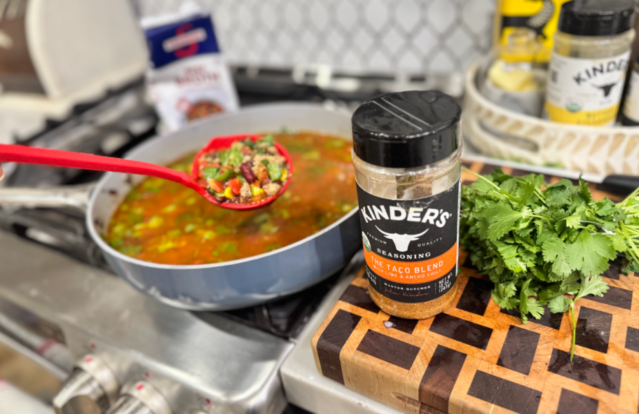 kinder's taco seasoning next to taco soup