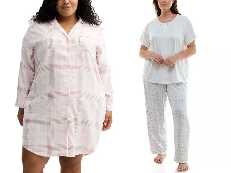 two women wearing pajamas