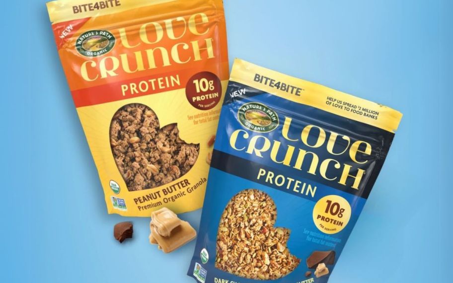 two bags of love crunch protein granola