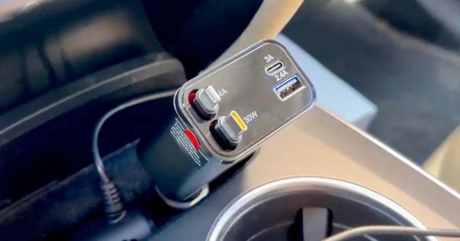 Lisen Car Charger plugged in to a car outlet