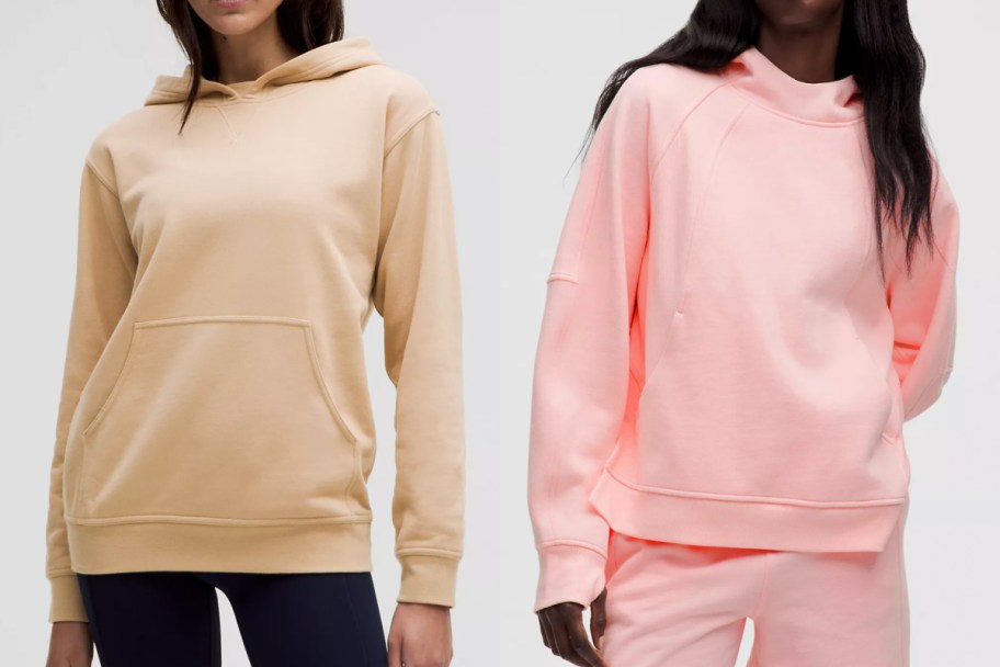 tan and peach hoodies