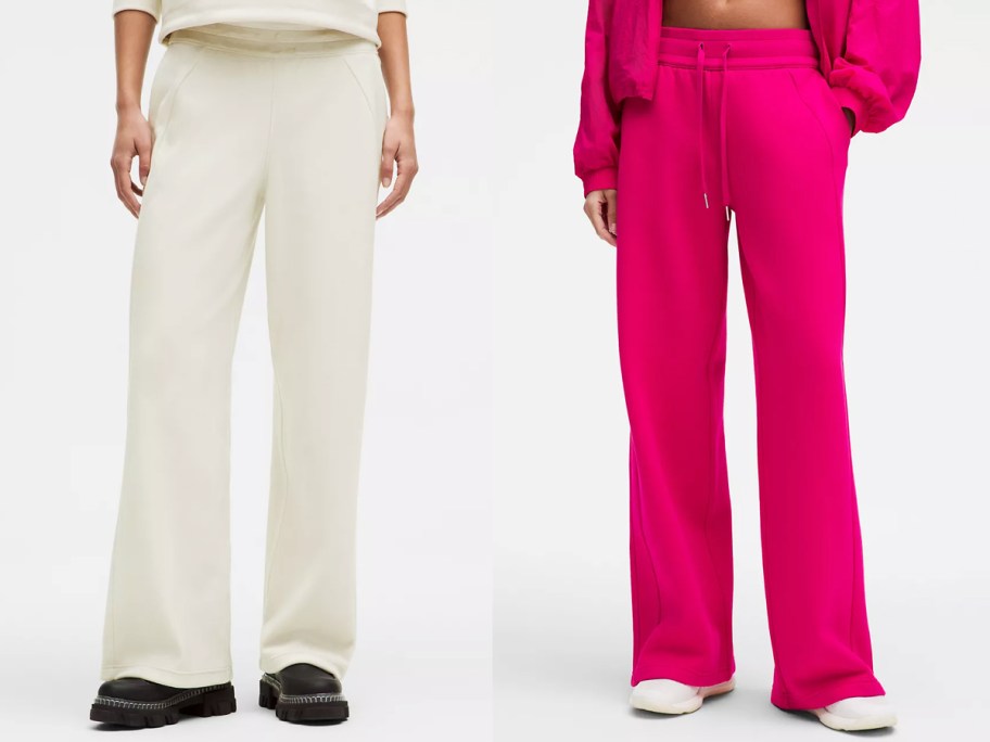 two women in white and bright pink sweatpants