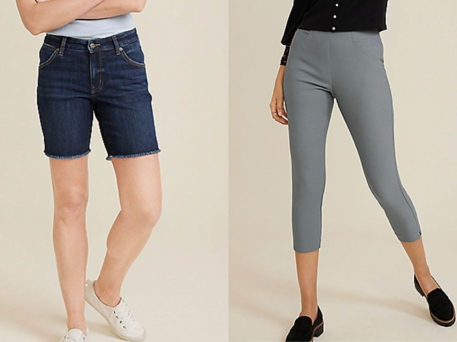 Stock images of two women wearing maurices shorts and pants