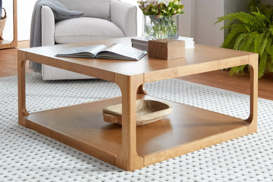 warm brown square coffee table