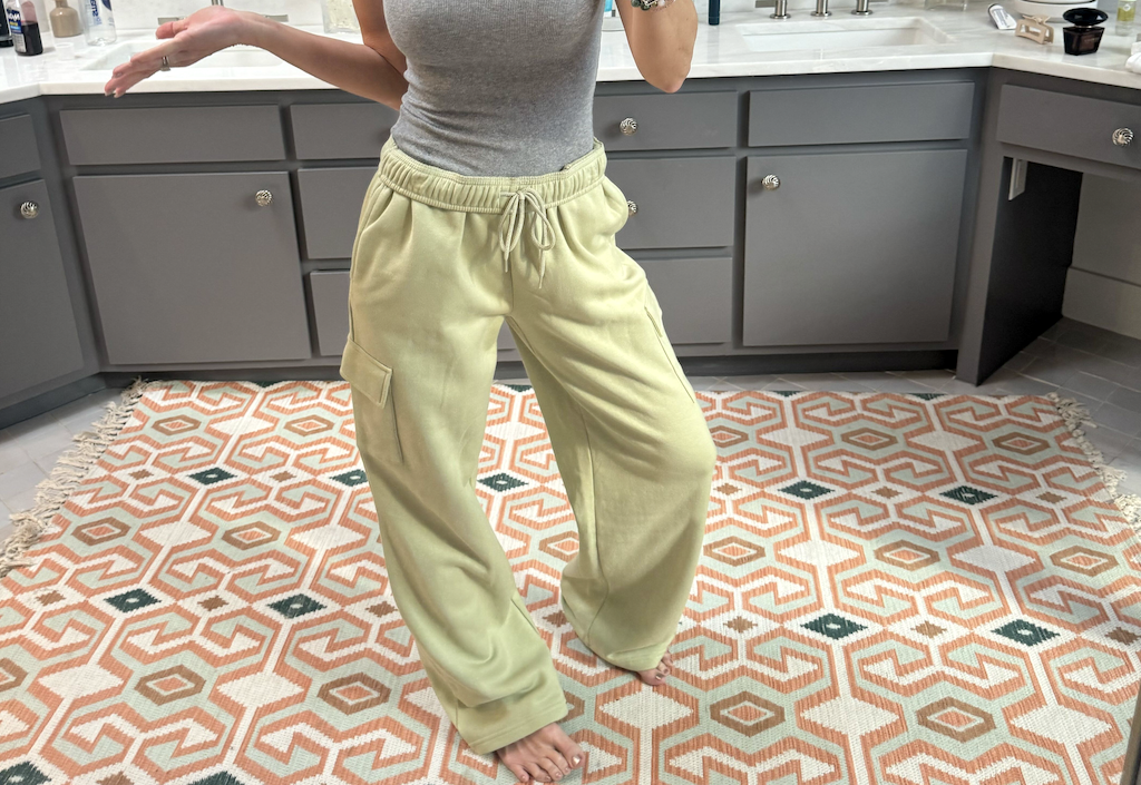 woman wearing no boundaries cargo pants 