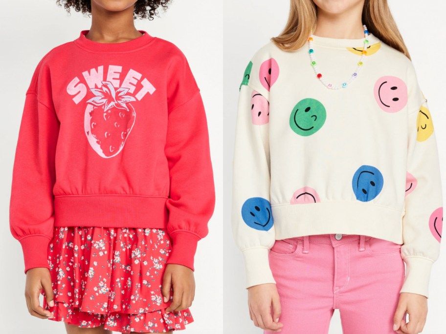 smiley and strawberry sweatshirts