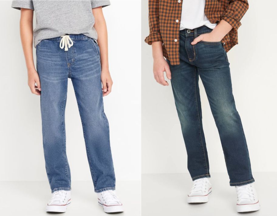 two boys wearing old navy jeans stock image