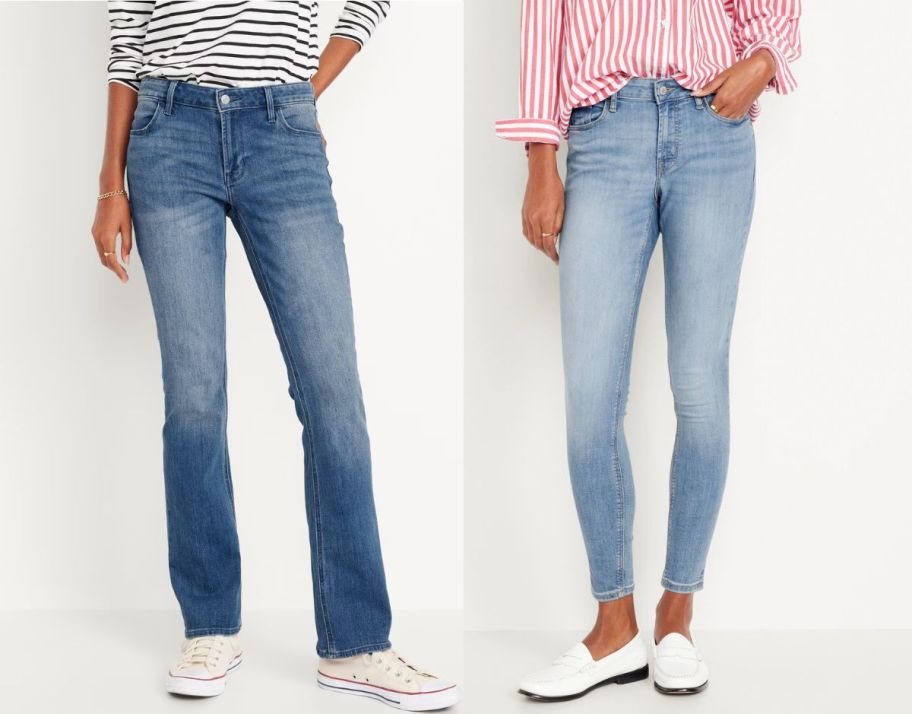 two women wearing old navy jeans stock image