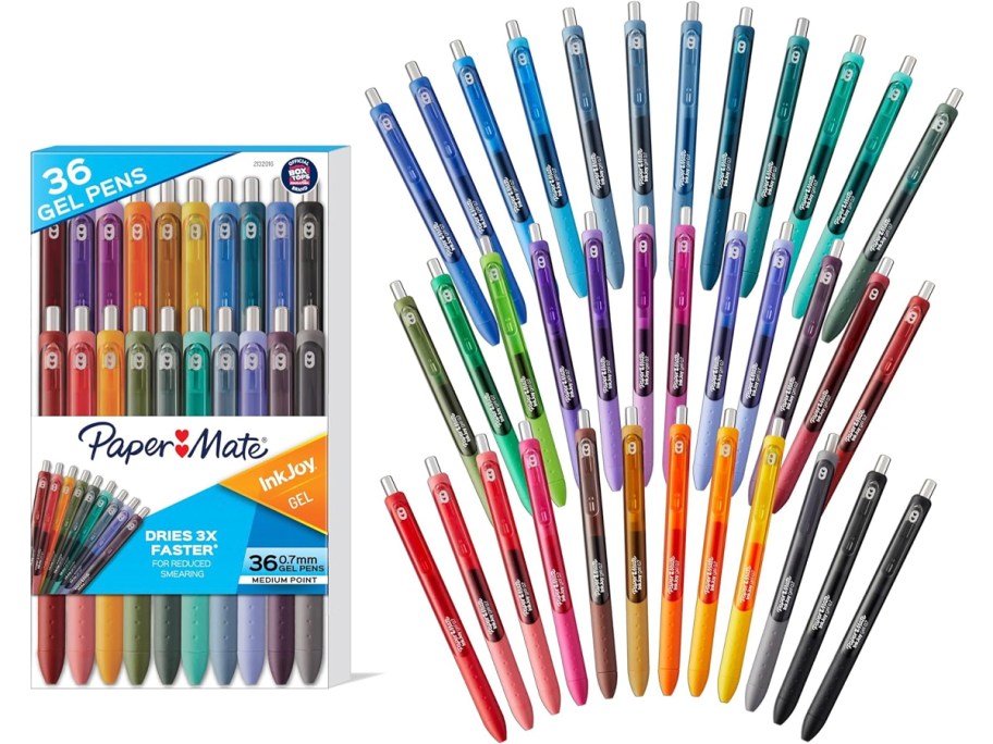 36 count papermate ink joy pens in box and spread out 