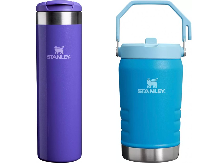 stanley purple bottle and blue jug 