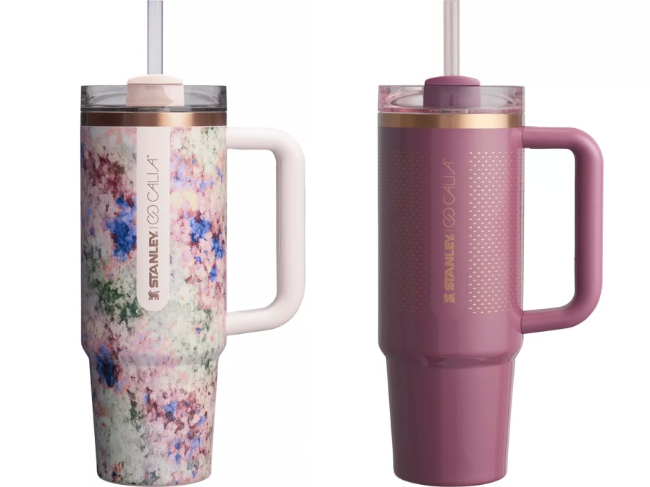 floral and pink stanley tumblers