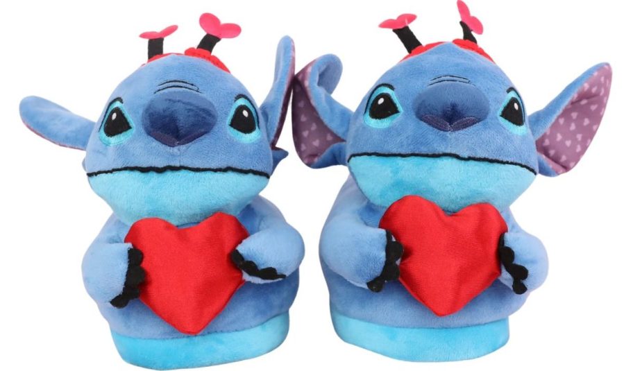 a pair of valentines day stitch slippers