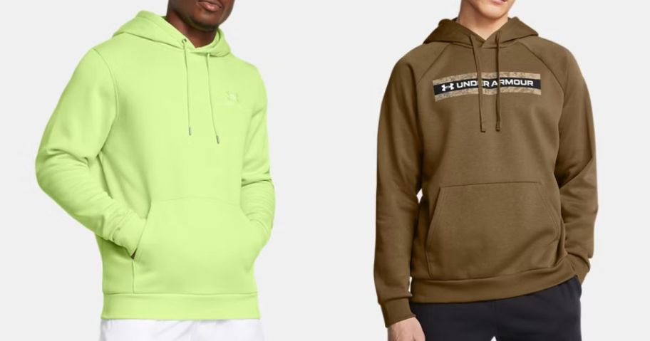 two men wearing under armour hoodies