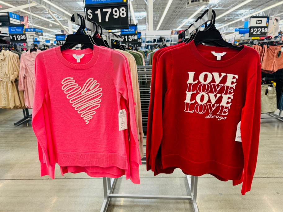 two heart sweaters in store at walmart