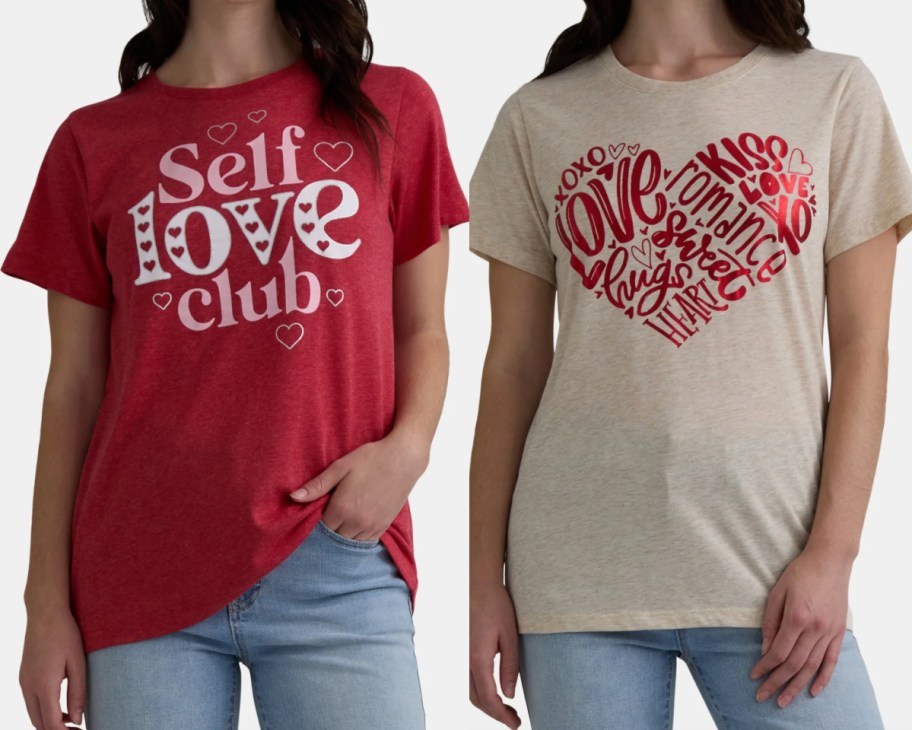 red and tan heart shirts