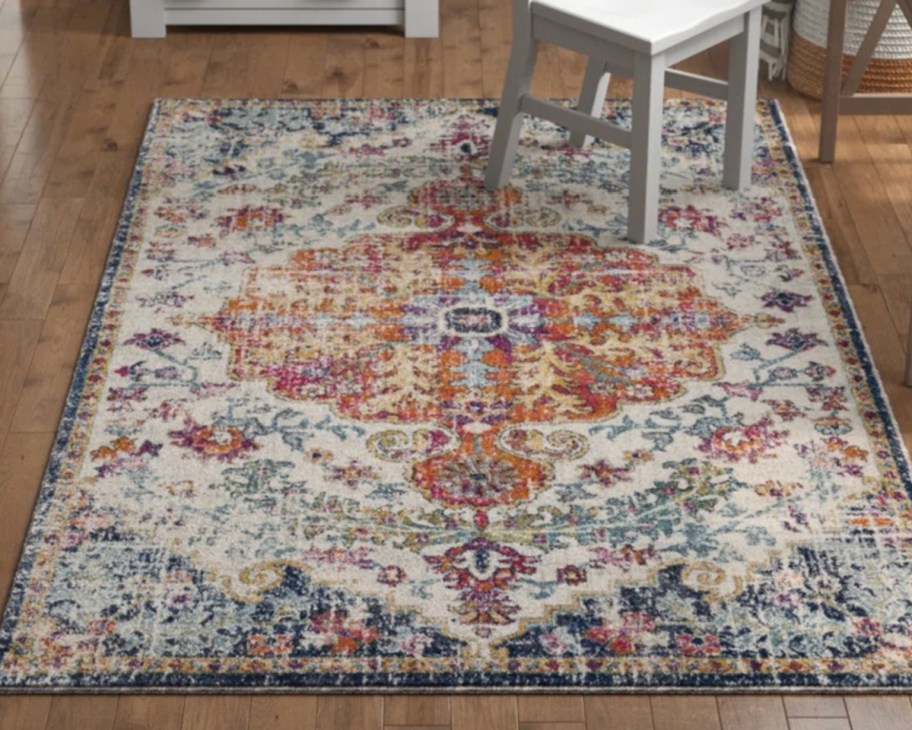 oriental area rug under chair