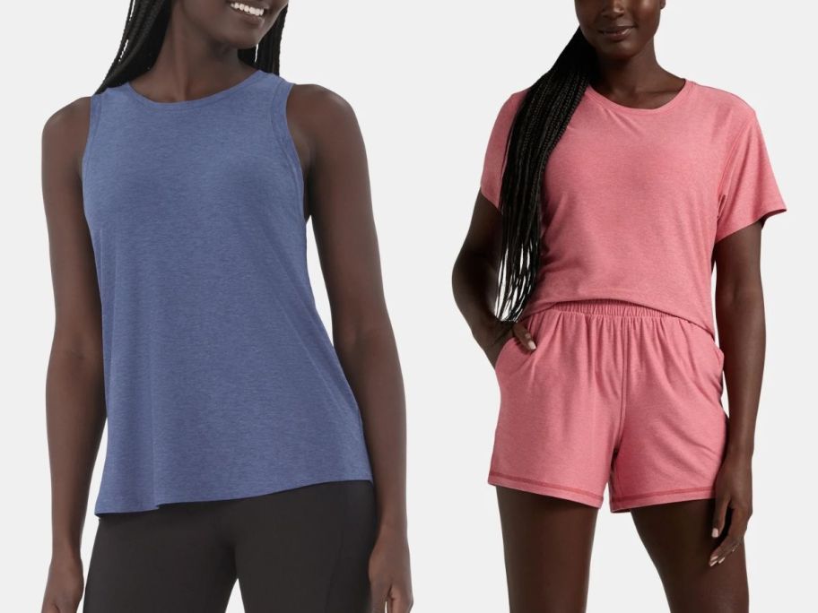 2 women wearing exercise gear 