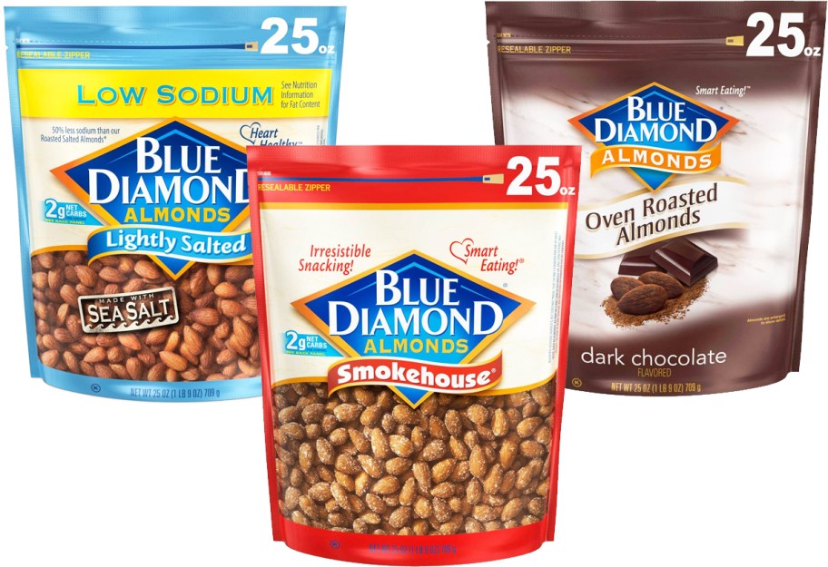 three large bags of Blue Diamond Almonds