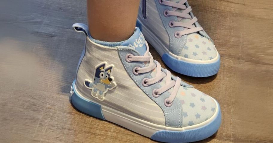 girl wearing Bluey Toddler Girl Athletic High Top Shoes