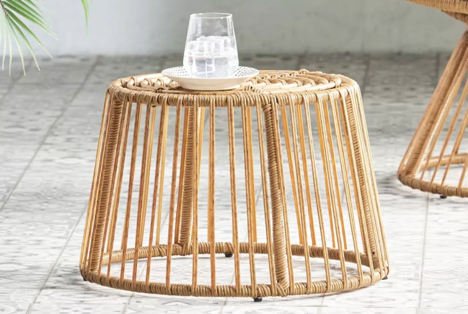 round wicker side table