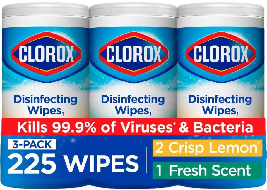 Stock image of Clorox Crisp Lemon and Fresh Scent 75-count Disinfecting Wipes 3-pack