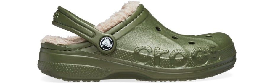 army green crocs clog with fuzzy lining