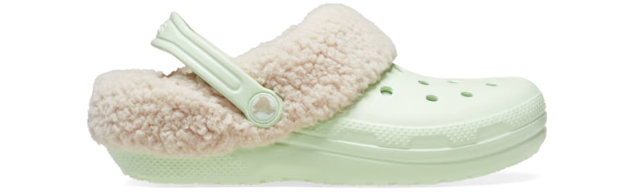 light green crocs clog with fuzzy lining