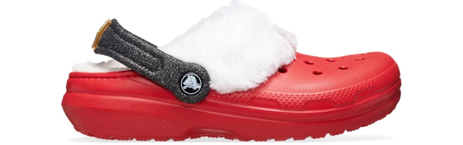 red, white, and black santa crocs clog