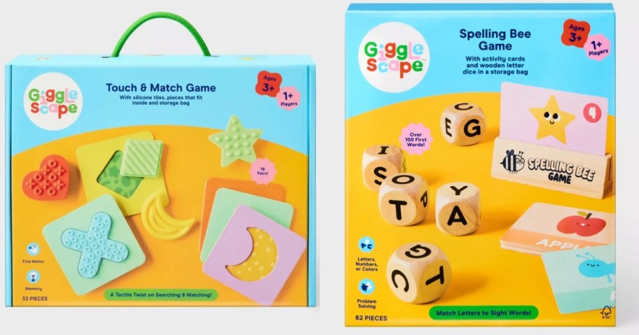 gigglescape touch and match game and spelling bee game