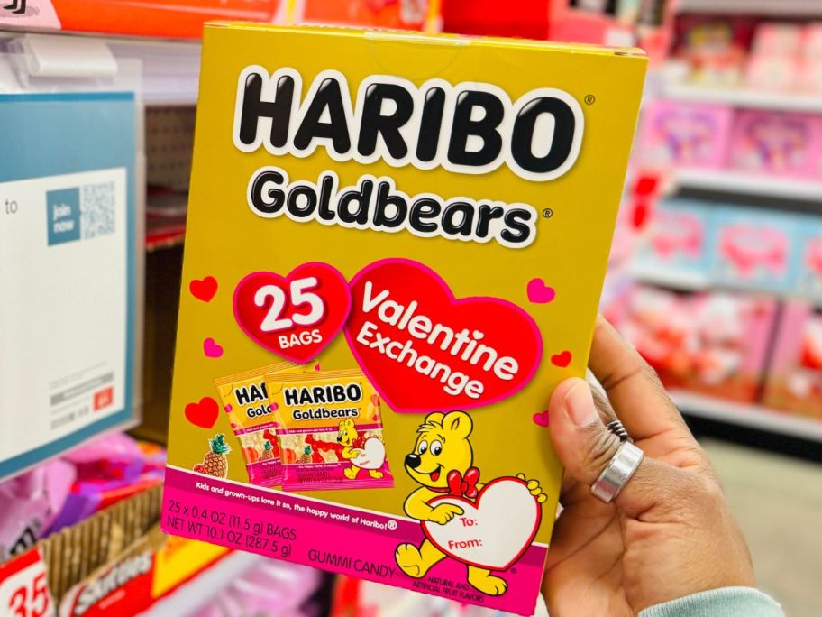 Haribo Valentine's Goldbears Classroom Exchange Box 25-Count in hand in store