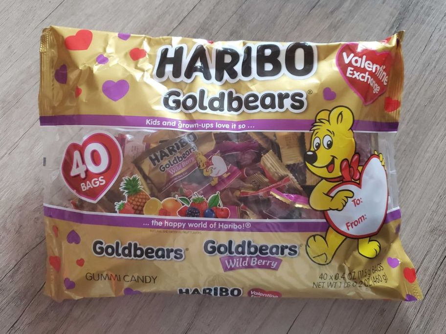 Haribo Valentine's Goldbears Wild Berry Bag 40-Count on table