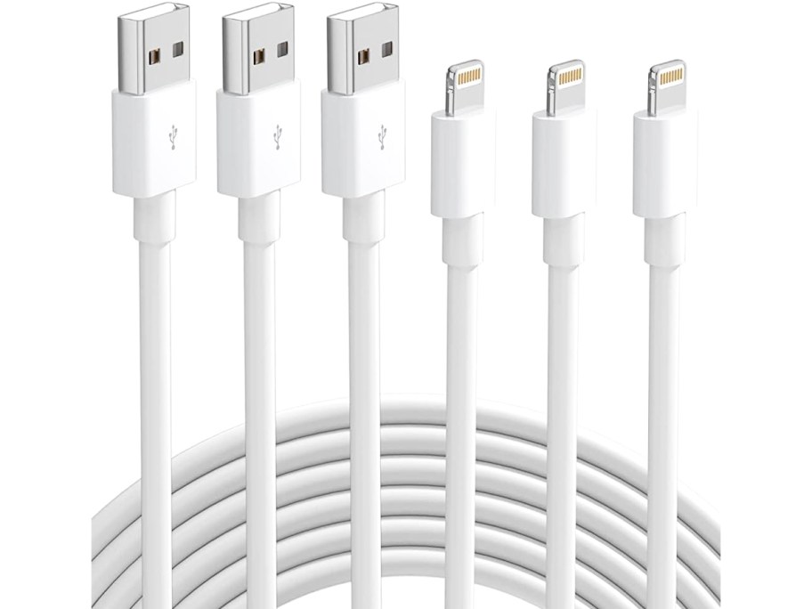 set of 3 white lightning charging cables