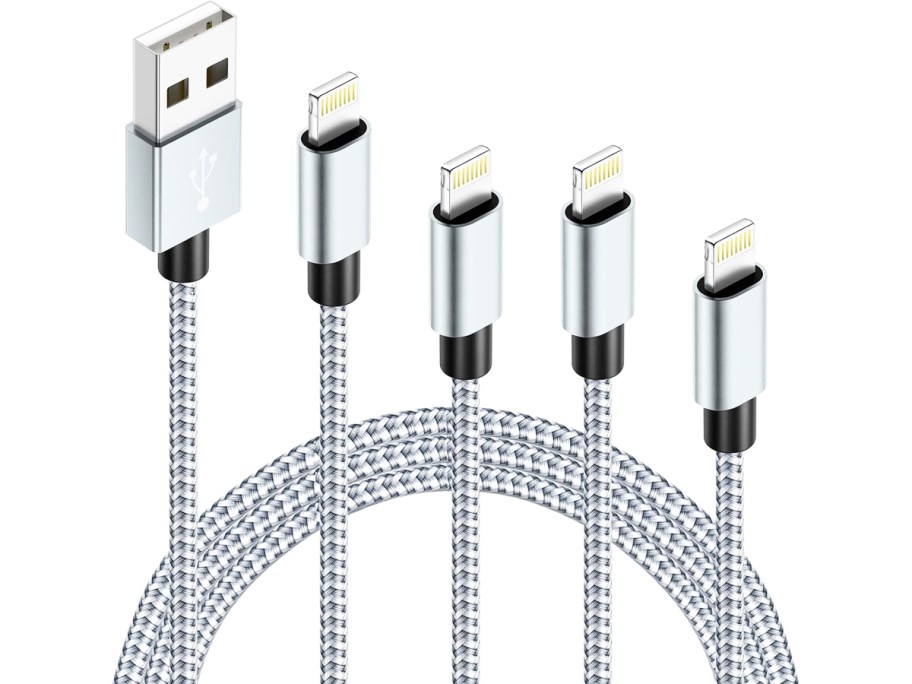 set of 4 silver lightning charging cables