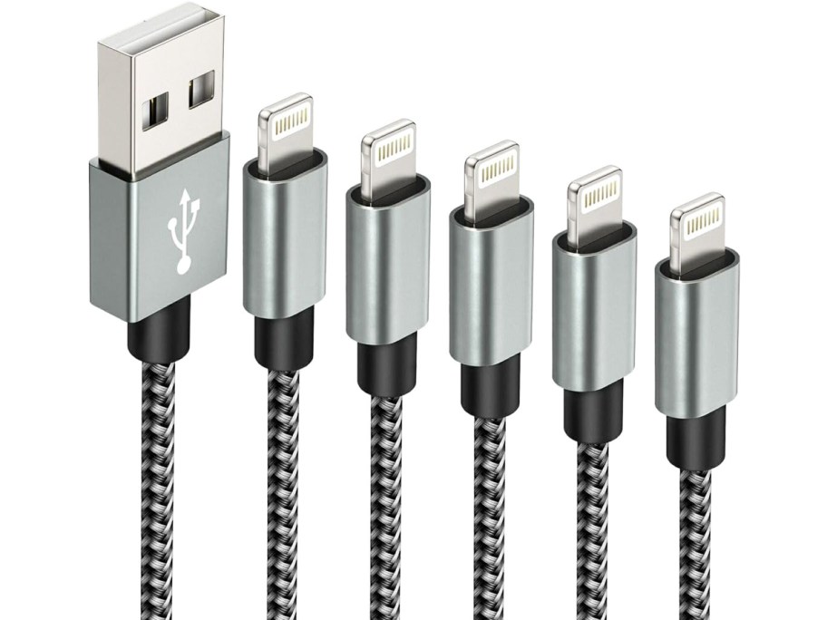 set of 5 grey/black lightning charging cables