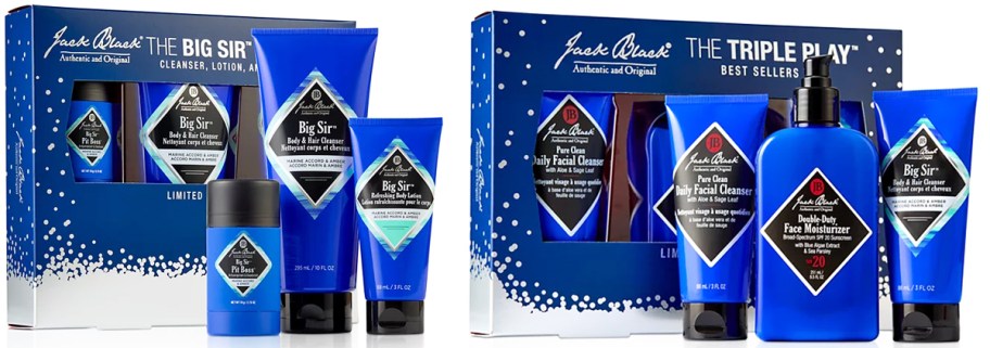 two blue Jack Black skincare gift sets