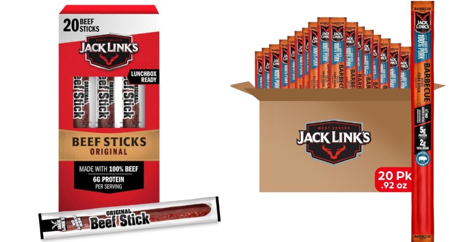 stock images of jack link's meat sticks in original and barbecue flavors