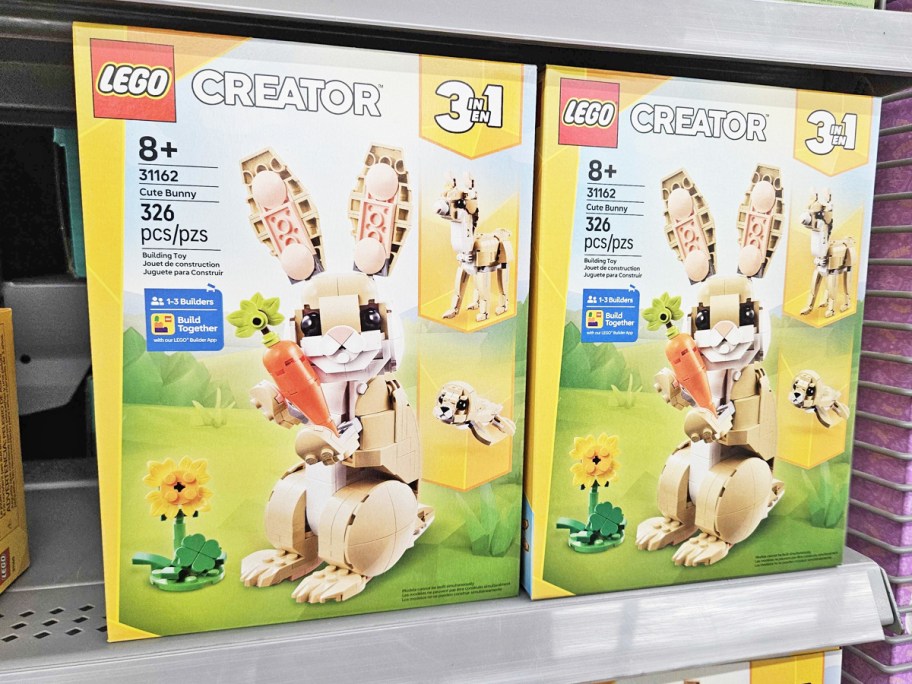 two lego bunny boxes on store shelf