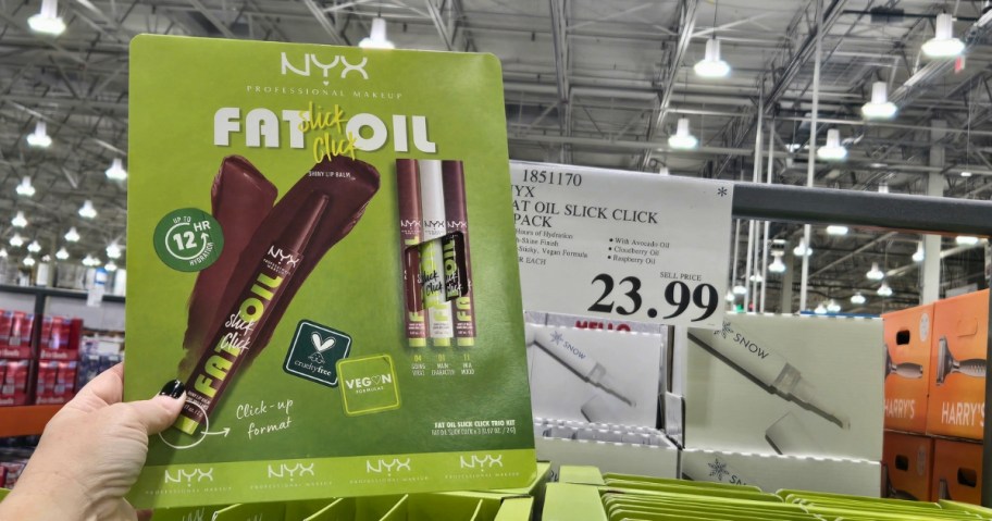 NYX Fat Oil Slick Click 3-Pack at costco with price sign in the background