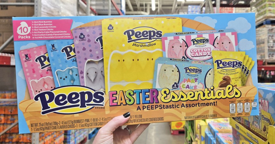 hand holding up a variety pack of Peeps in store