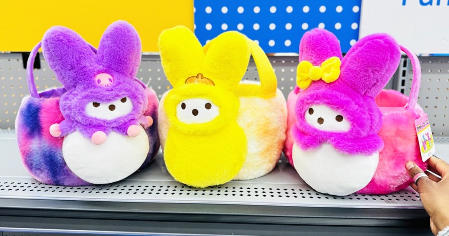 purple, yellow, and pink peeps hello kitty easter baskets