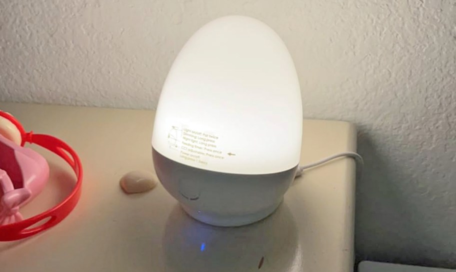 egg night light on nightstand 