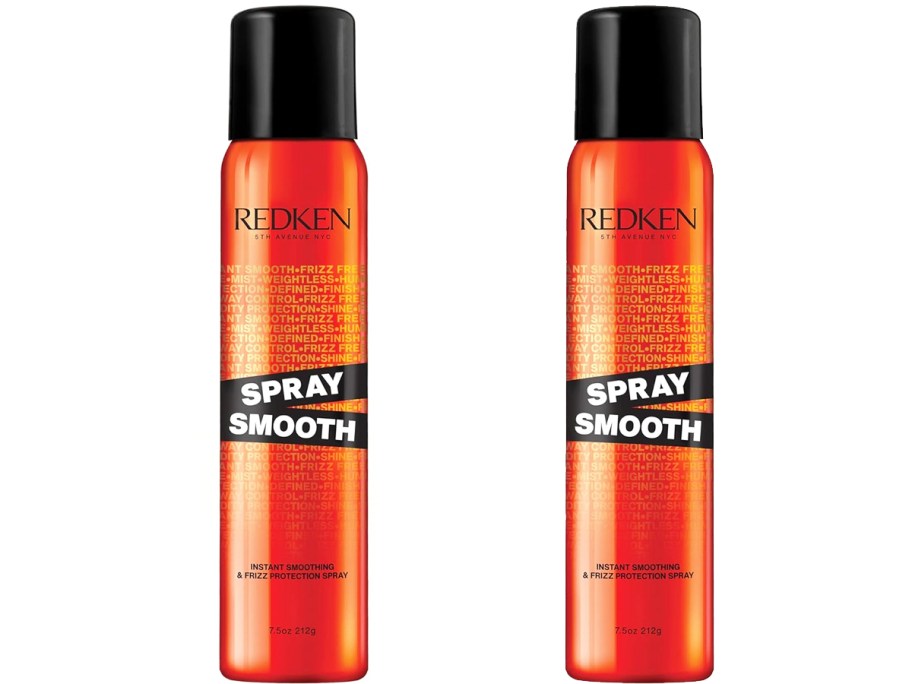 two red bottles of Redken Spray Smooth Anti Frizz Treatment Spray