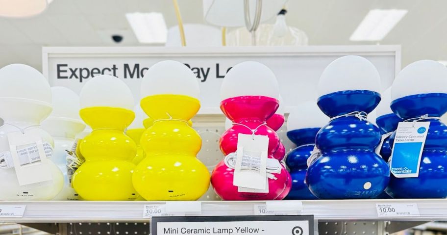 An end cap at Target full of small table lamps