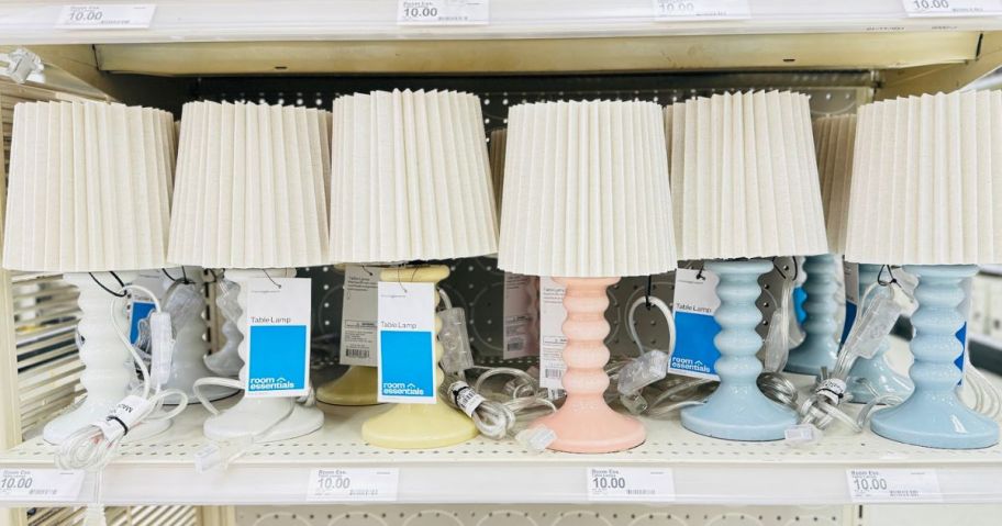 An end cap at Target full of small table lamps