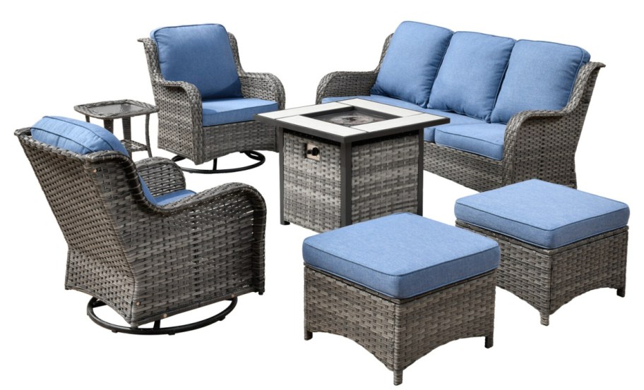 Stock image Pouuin 7-Piece Wicker Patio Sofa Conversation Set with Cushions