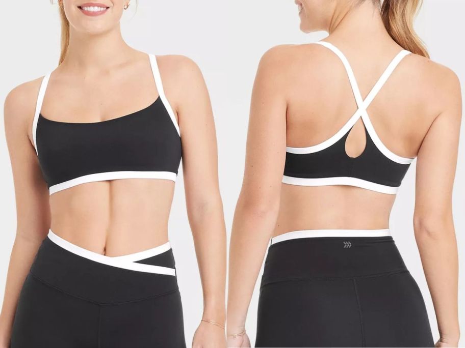 Stock images of front and back view of an All in Motion Women's Everyday Soft Light Support Sports Bra