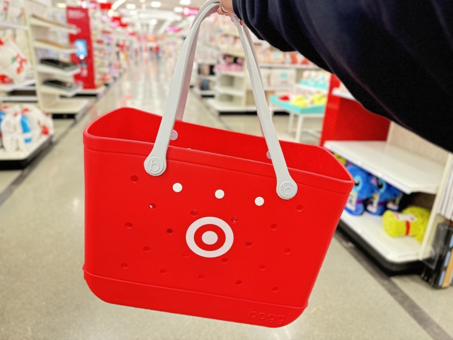 red bogg bag with target logo in store