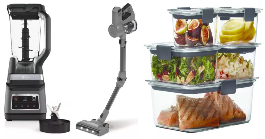 blender, vacuum and food storage containers